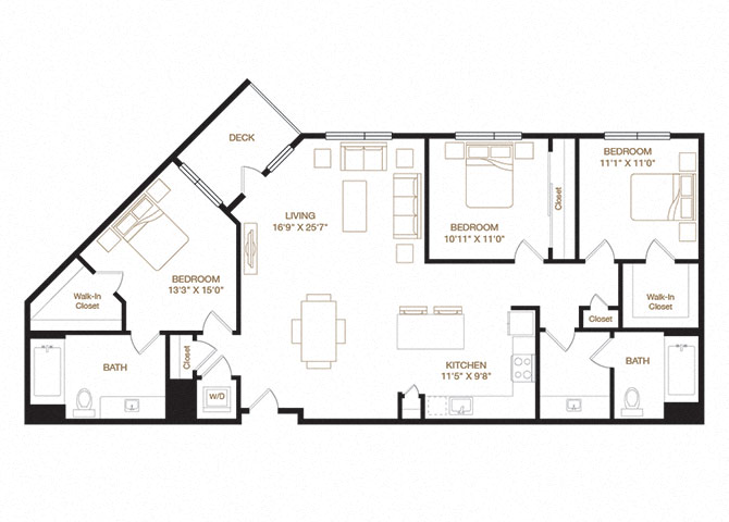 Floor plan for 3 beds, 2 baths, 1506 sqft