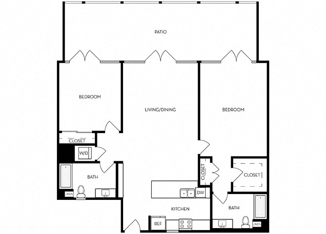 Floor plan for 2 beds, 2 baths, 1327 sqft