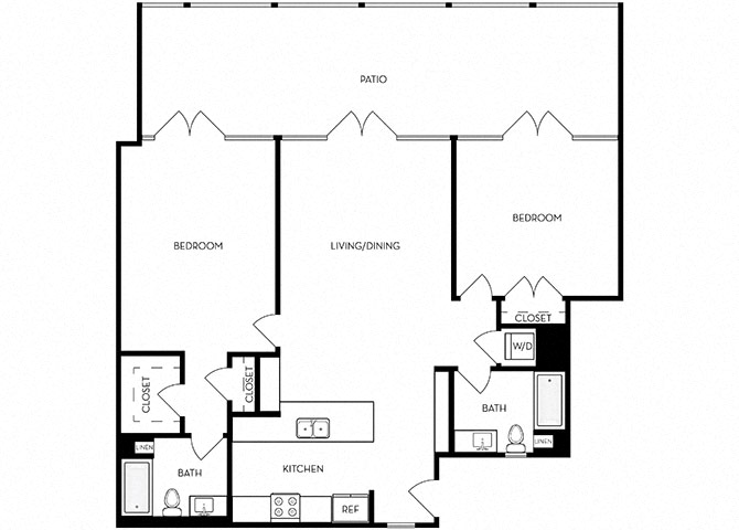 Floor plan for 2 beds, 2 baths, 1338 sqft