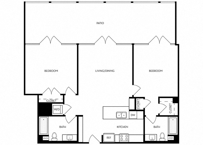 Floor plan for 2 beds, 2 baths, 1151 sqft