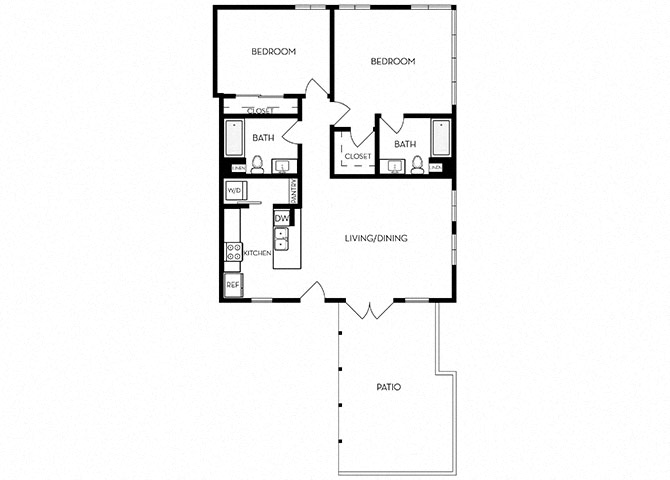 Floor plan for 2 beds, 2 baths, 1148 sqft