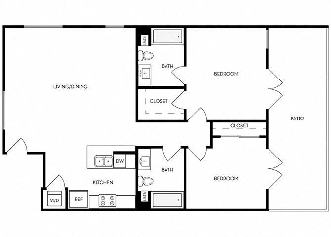 Floor plan for 2 beds, 2 baths, 1131 sqft