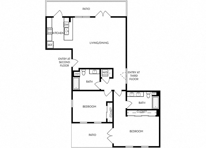 Floor plan for 2 beds, 2 baths, 1403 sqft