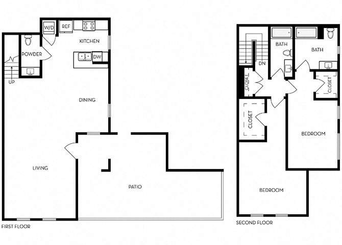 Floor plan for 2 beds, 2.5 baths, 1711 sqft