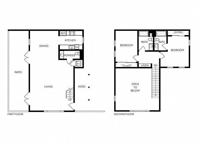 Floor plan for 2 beds, 2.5 baths, 1606 sqft