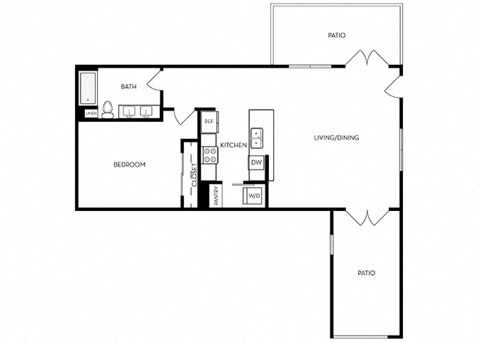 Floor plan for 1 bed, 1 bath, 944 sqft