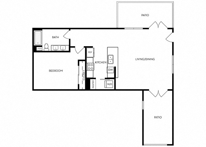 Floor plan for 1 bed, 1 bath, 941 sqft