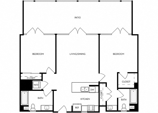 Floor plan for 2 beds, 2 baths, 1156 sqft
