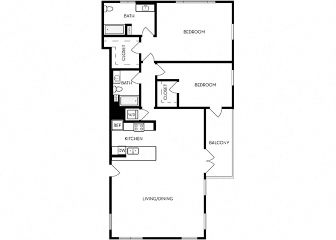 Floor plan for 2 beds, 2 baths, 1699 sqft