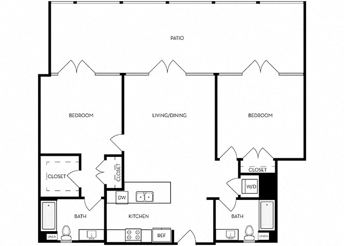 Floor plan for 2 beds, 2 baths, 1184 sqft