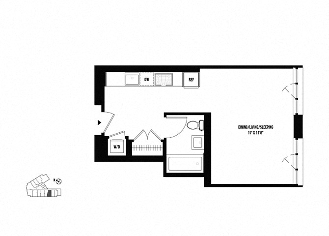 Floor plan for studio, 1 bath, 455 sqft