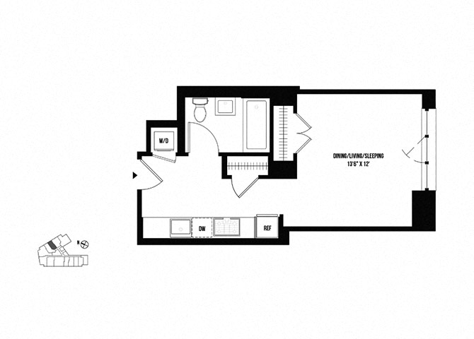 Floor plan for studio, 1 bath, 408 sqft