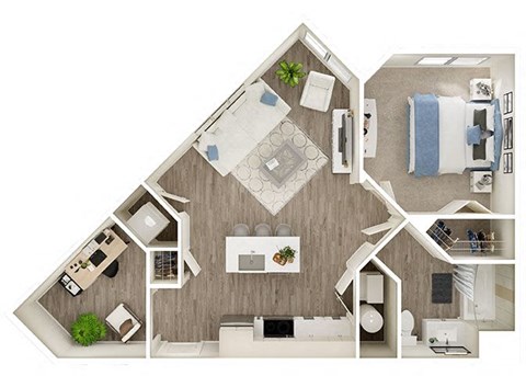 Floor plan for 1 bed, 1 bath, 730 sqft