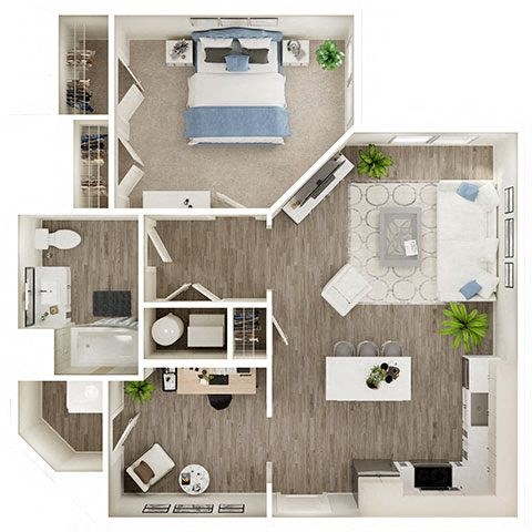 Floor plan for 1 bed, 1 bath, 854 sqft