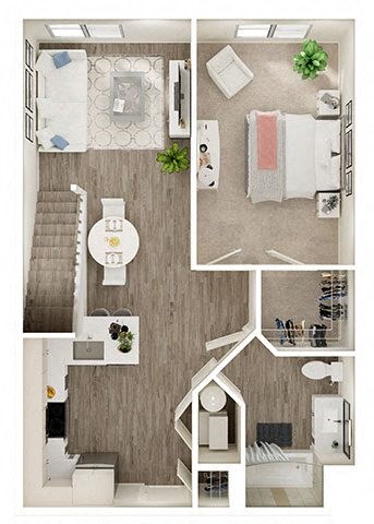 Floor plan for 1 bed, 1 bath, 445 sqft