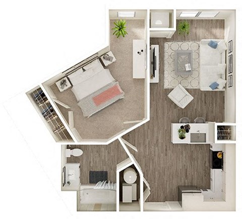 Floor plan for 1 bed, 1 bath, 646 sqft