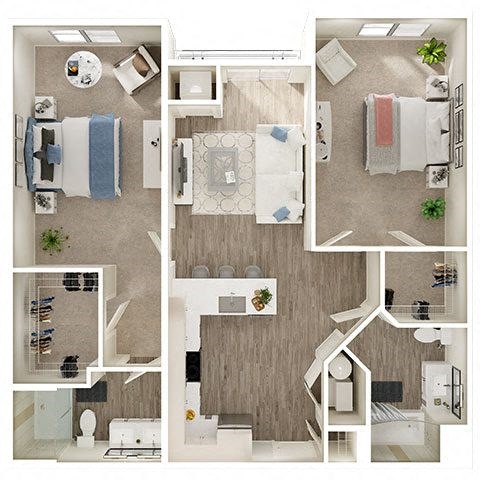 Floor plan for 2 beds, 2 baths, 1111 sqft