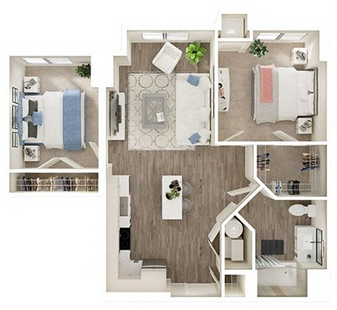 Floor plan for 2 beds, 2 baths, 829 sqft