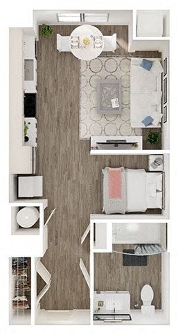 Floor plan for studio, 1 bath, 517 sqft