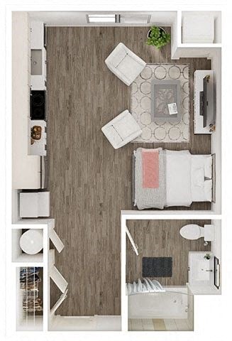 Floor plan for studio, 1 bath, 445 sqft