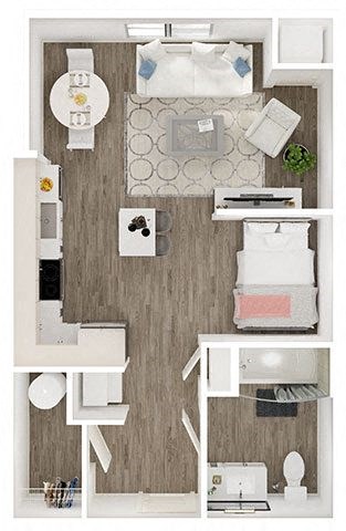 Floor plan for studio, 1 bath, 539 sqft