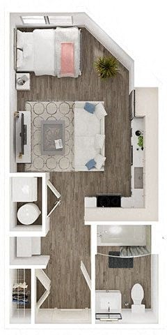 Floor plan for studio, 1 bath, 418 sqft
