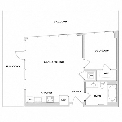 Floor plan for 1 bed, 1 bath, 786 sqft