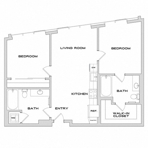 Floor plan for 2 beds, 2 baths, 919 sqft