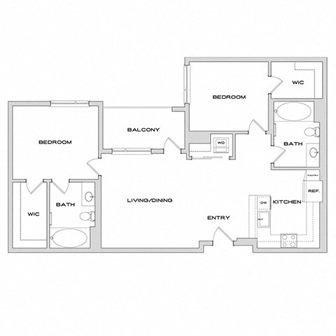 Floor plan for 2 beds, 2 baths, 1120 sqft