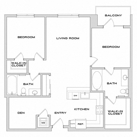 Floor plan for 2 beds, 2 baths, 1172 sqft