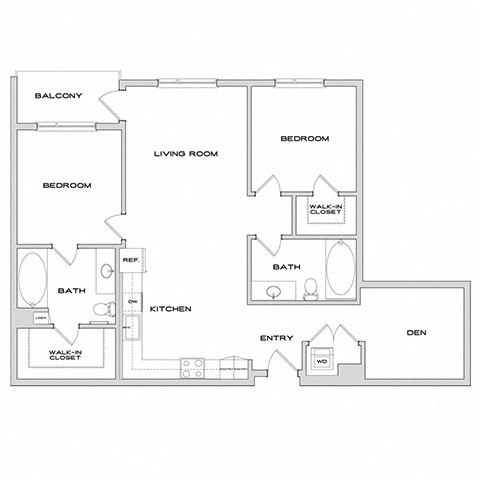 Floor plan for 2 beds, 2 baths, 1207 sqft