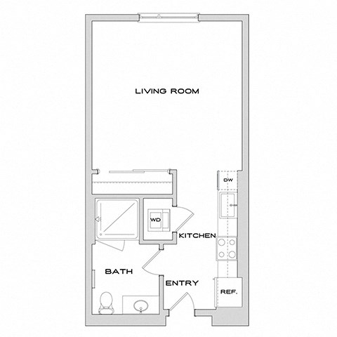 Floor plan for studio, 1 bath, 507 sqft