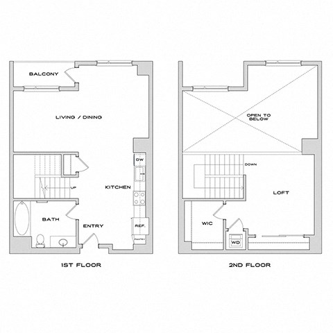 Floor plan for 1 bed, 1 bath, 1075 sqft