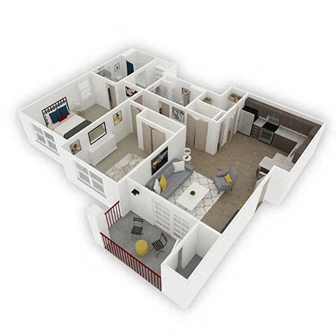 Floor plan for 2 beds, 2 baths, 944 sqft