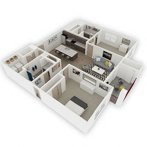 Floor plan for 2 beds, 2 baths, 1200 sqft