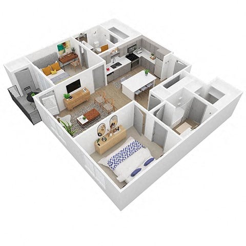 Floor plan for 2 beds, 2 baths, 1056 sqft