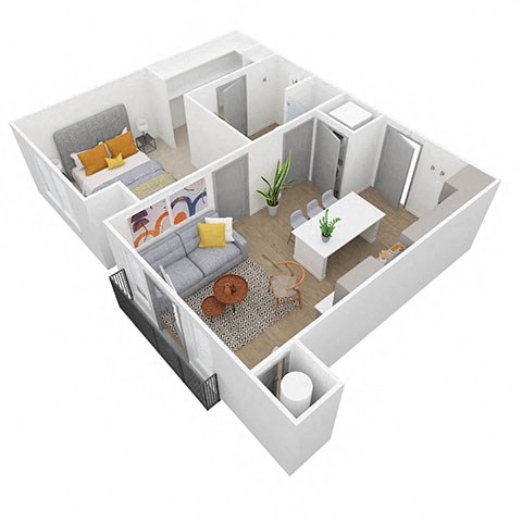 Floor plan for 1 bed, 1 bath, 588 sqft