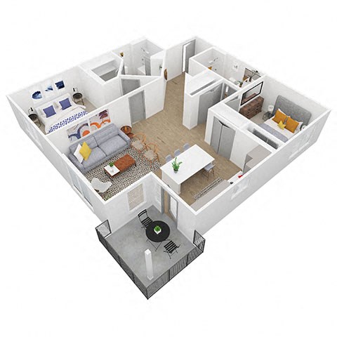 Floor plan for 2 beds, 2 baths, 1108 sqft