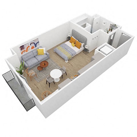 Floor plan for studio, 1 bath, 545 sqft