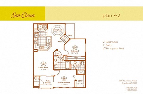 Floor plan for 2 beds, 2 baths, 1056 sqft