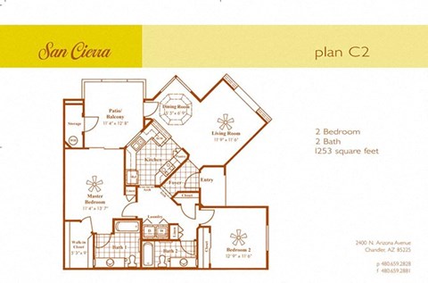 Floor plan for 2 beds, 2 baths, 1253 sqft