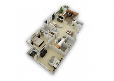 Floor plan for 2 beds, 2 baths, 1018 sqft