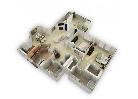 Floor plan for 2 beds, 2 baths, 1136 sqft