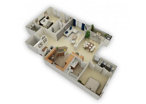Floor plan for 2 beds, 2 baths, 1128 sqft