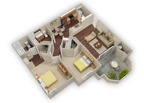 Floor plan for 2 beds, 2 baths, 1121 sqft