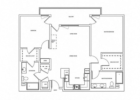 Floor plan for 2 beds, 2 baths, 1290 sqft