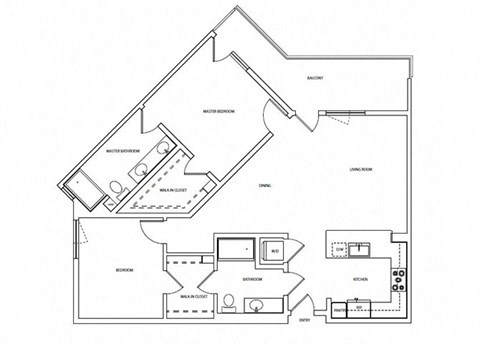 Floor plan for 2 beds, 2 baths, 1270 sqft