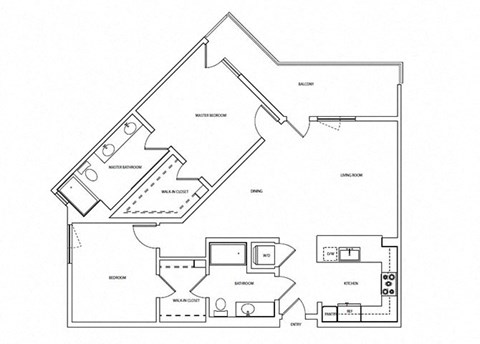 Floor plan for 2 beds, 2 baths, 1263 sqft