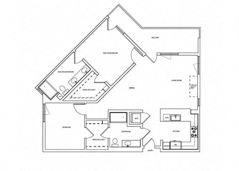 Floor plan for 2 beds, 2 baths, 1270 sqft