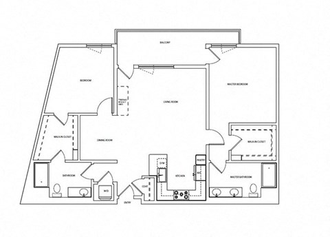 Floor plan for 2 beds, 2 baths, 1417 sqft